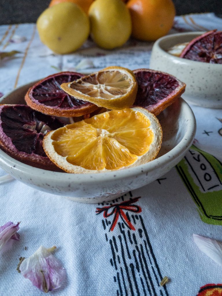 Bowl filled with dehydrated citrus slices